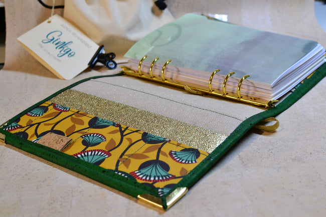 Organiseur Ginkgo A5 en liège vert tropique 2026