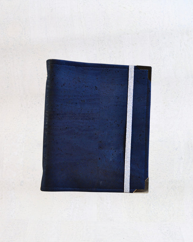 agenda A5 fait main pour femme en liège bleu marine et argent pour agenda 2026 ou fiches de révision étudiant