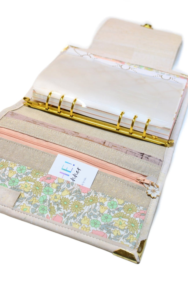 Organiseur agenda A5 en cuir de liège blanc et Liberty Poppie Pastel + poche zippée - Shirley Chiche planner