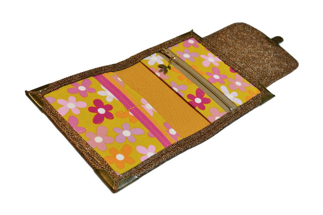 Portefeuille femme en simili cuir galuchat bronze et tissu fleuri – Fabrication artisanale française - Shirley Chiche planner