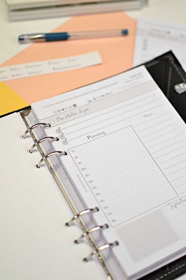 Insert A5 planning jour pour organiseur planner. Recharge pour agenda rechargeable feuille journée, shirley chiche, les jours souples