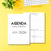 Recharge agenda 2025-2026 - avec espace de note mensuel