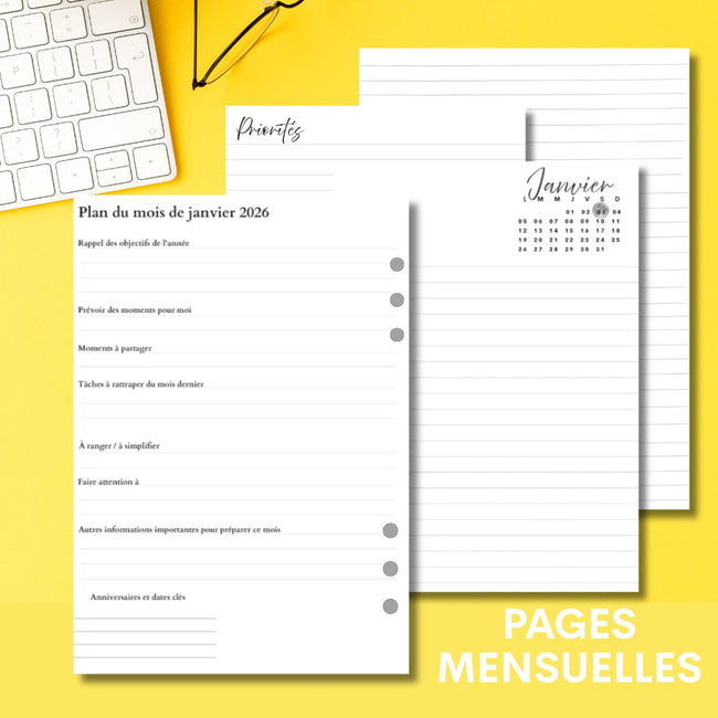 Agenda rechargeable 2026 pour femme en liège Orange brûlée + porte stylos
