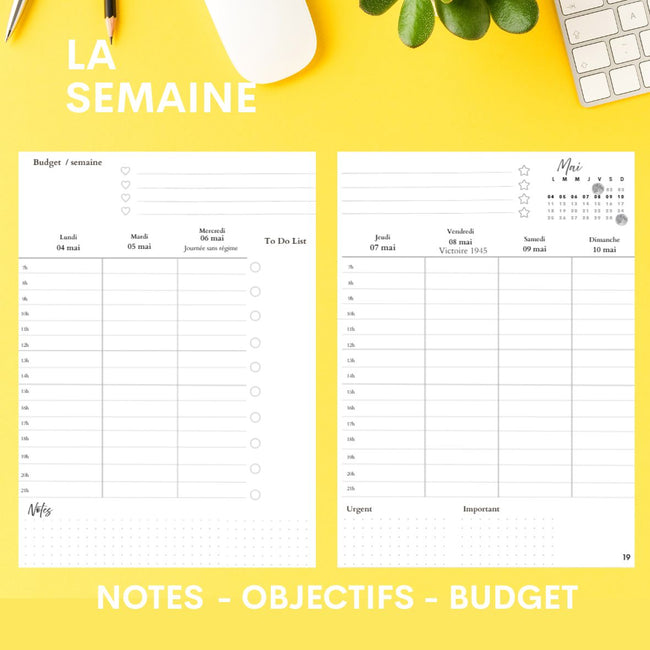 Agenda rechargeable 2026 pour femme en liège Orange brûlée + porte stylos