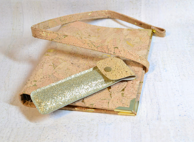 Agenda rechargeable 2026 pour femme en liège beige éclats d'or + porte stylos