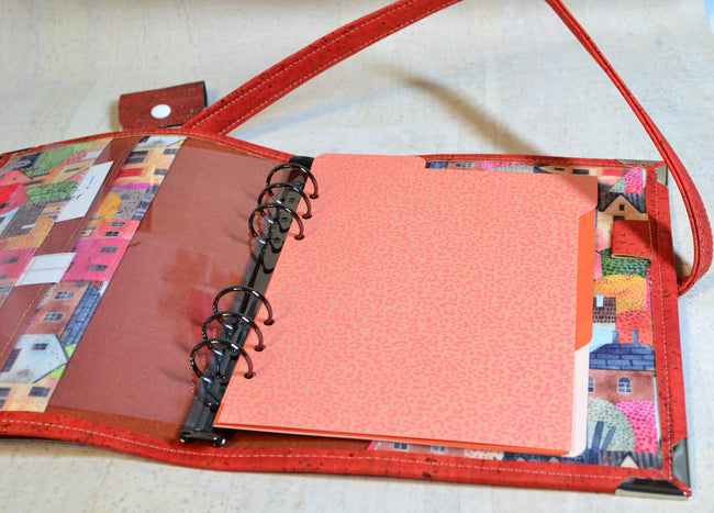 Agenda rechargeable 2026 pour femme en liège Orange brûlée + porte stylos