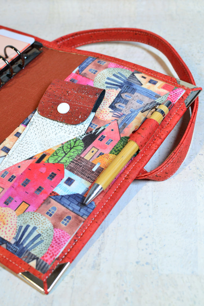 Agenda rechargeable 2026 pour femme en liège Orange brûlée + porte stylos