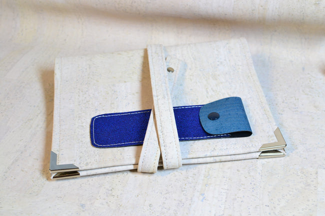 Agenda rechargeable pour femme en liège Blanc Craie & bleu + porte stylos