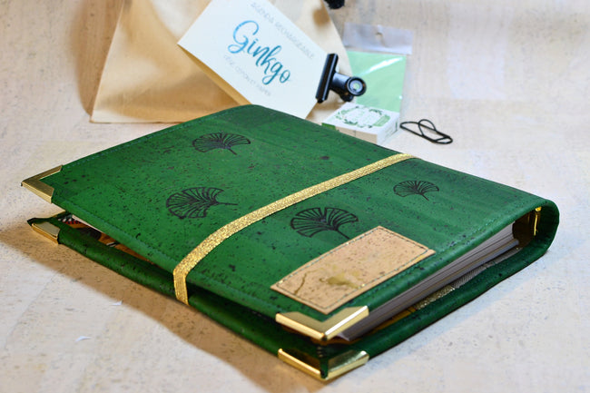 Organiseur Ginkgo A5 en liège vert tropique 2026