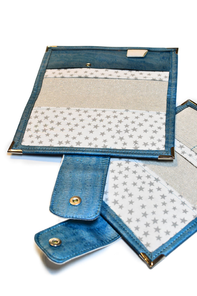 Etui pour passeport en liège bleu - Nuage nacré