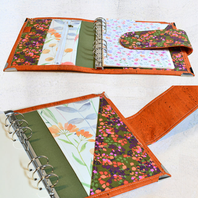 agenda fait main pour femme vegan et originale, Organiseur A5 rechargeable fait main et recharges – Liège orange & fleurs – Agenda 2025 2026 émotionnel 