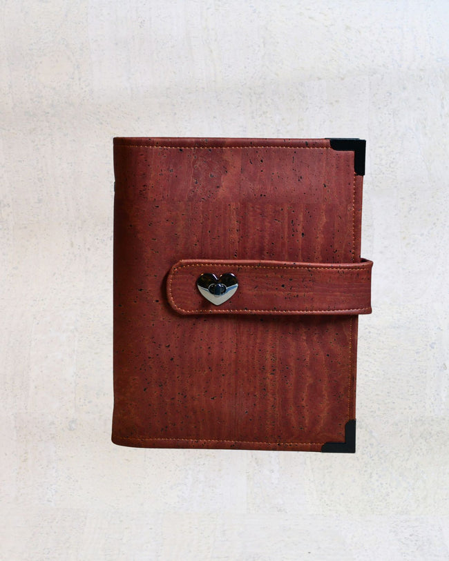 Agenda rechargeable chocolat, fermoir coeur noir