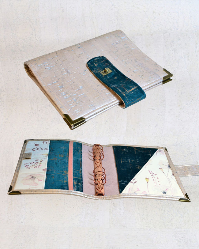 Agenda rechargeable Perle rose pale & velours pétrole