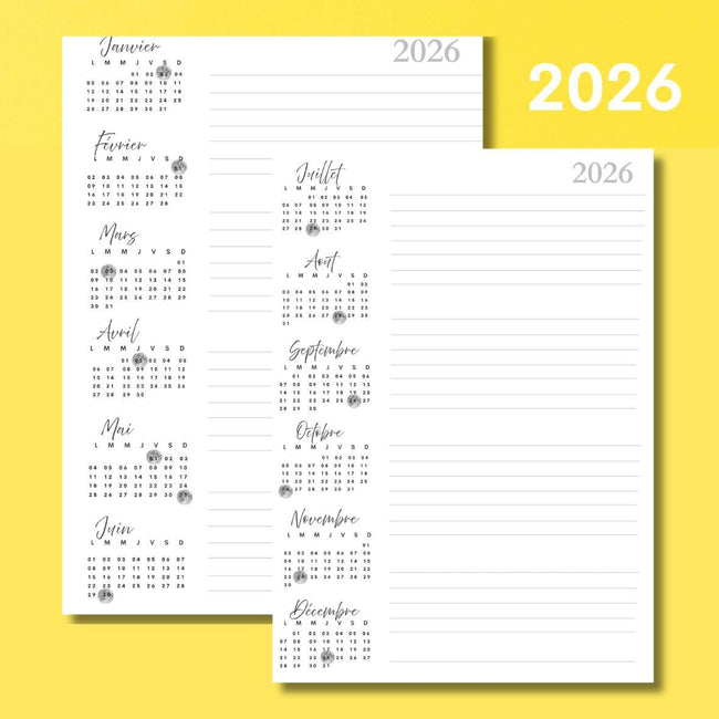 Agenda 2026 PDF à imprimer en français – Fichier numérique imprimable A5 - Les jours souples