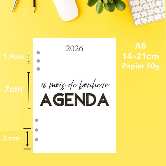 Agenda 2026 - Recharge vierge & daté hebdomadaire A5 - note et priorités - Les jours souples