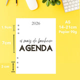 Agenda 2026 - Recharge vierge & daté hebdomadaire A5 - note et priorités - Les jours souples
