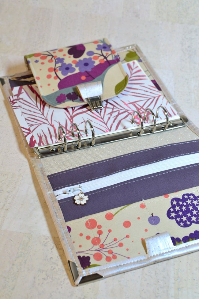 agenda fait main pour femme, Organiseur A5 en tissu Liberty et cuir de liège rose nude perle, agenda 2026, Shirley chiche pour Les jours souples