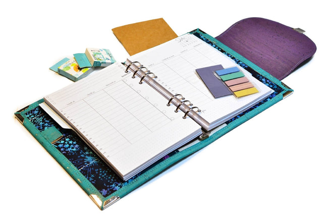 Organiseur A5 Etincelles en liège turquoise - Pack agenda 2025 - Shirley Chiche planner