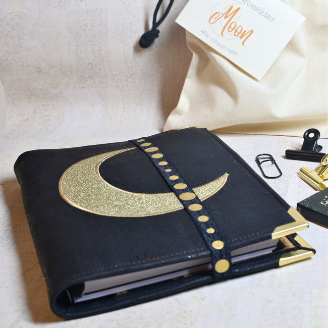 Organiseur A5 Lune sur liège noir - Pack agenda 2025 - Les jours souples