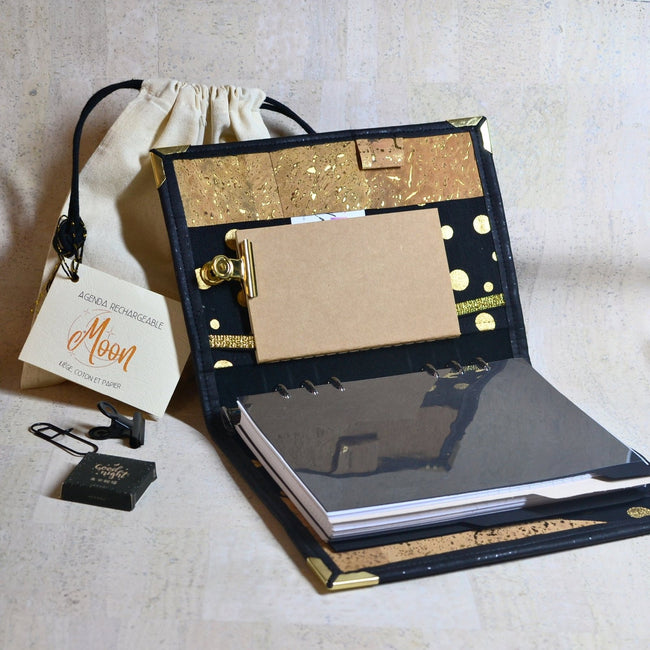 Organiseur A5 Lune sur liège noir - Pack agenda 2025 - Les jours souples