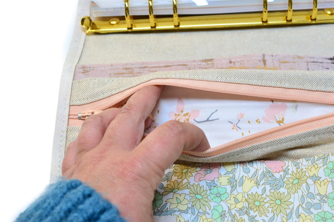 Organiseur agenda A5 en cuir de liège blanc et Liberty Poppie Pastel + poche zippée - Shirley Chiche planner