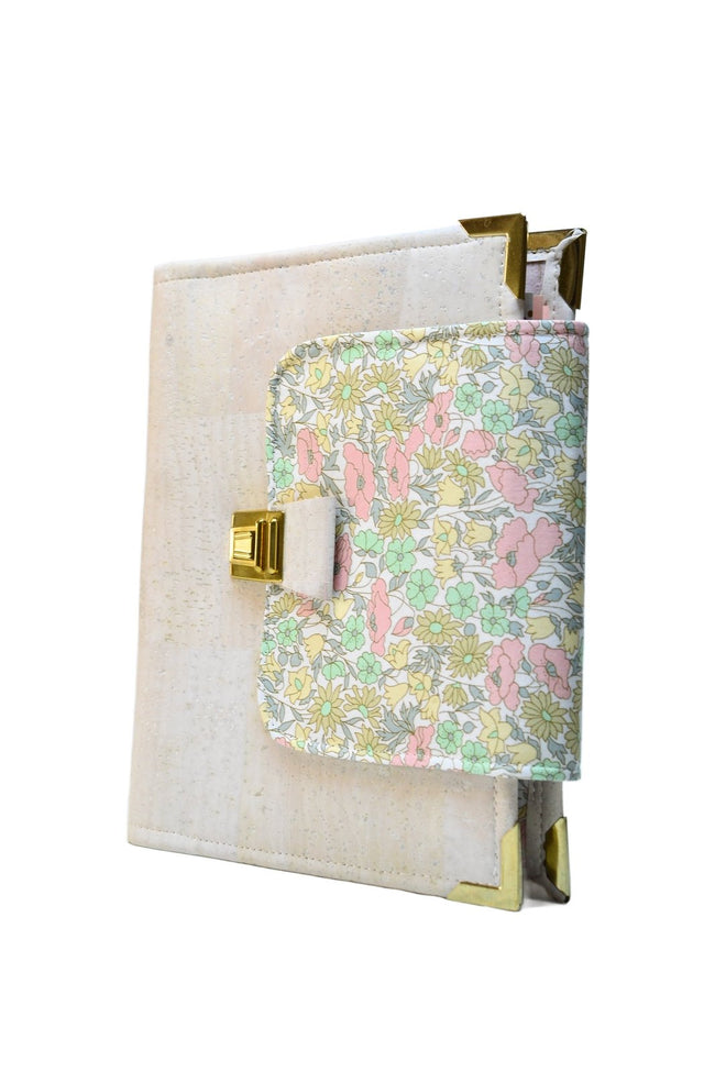 Organiseur agenda A5 en cuir de liège blanc et Liberty Poppie Pastel + poche zippée - Shirley Chiche planner