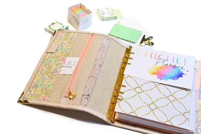 Organiseur agenda A5 en liège blanc et Liberty Poppie Pastel + poche zippée. - Shirley Chiche planner