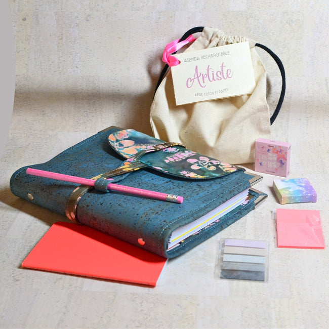 Organiseur Artisan A5 La créative en liège bleu pétrole - Pack agenda 2025 - Les jours souples