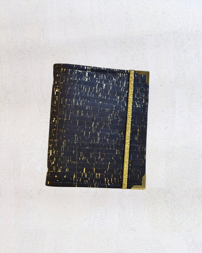 Agenda fait main pour femme noir et or, Organiseur en liège A5 en liège noir et doré, Les Essentiels pour fiches de révision ou agenda 2026 - Shirley chiche Les jours souples