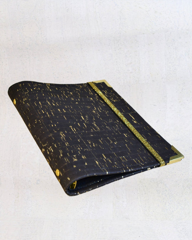 Agenda fait main pour femme noir et or, Organiseur en liège A5 en liège noir et doré, Les Essentiels pour fiches de révision ou agenda 2026 - Shirley chiche Les jours souples