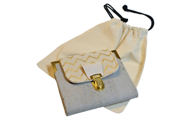 Portefeuille en liège doré et gris - Design élégant et éthique - Shirley Chiche planner