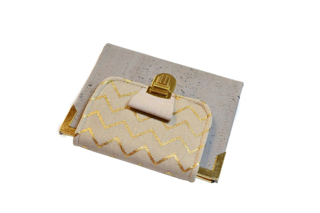 Portefeuille en liège doré et gris - Design élégant et éthique - Shirley Chiche planner