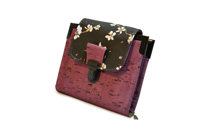Portefeuille en liège prune et tissu japonais – Élégance et durabilité - Shirley Chiche planner