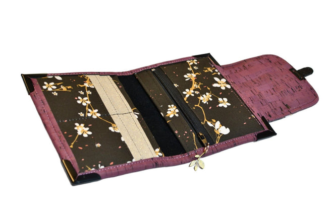 Portefeuille en liège prune et tissu japonais – Élégance et durabilité - Shirley Chiche planner