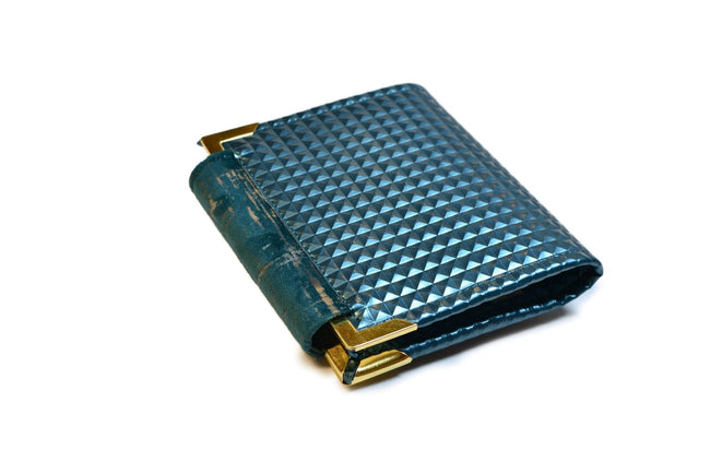 Portefeuille femme en simili cuir bleu canard et or – Élégant, fait main et pratique - Shirley Chiche planner