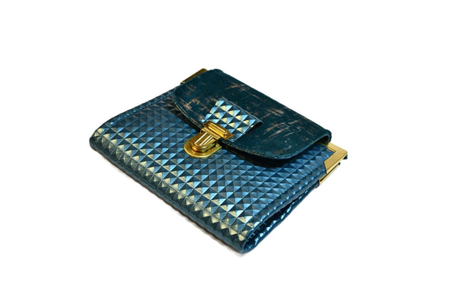 Portefeuille femme en simili cuir bleu canard et or – Élégant, fait main et pratique - Shirley Chiche planner