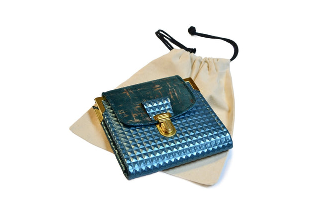 Portefeuille femme en simili cuir bleu canard et or – Élégant, fait main et pratique - Shirley Chiche planner