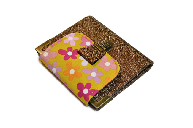 Portefeuille femme en simili cuir galuchat bronze et tissu fleuri – Fabrication artisanale française - Shirley Chiche planner