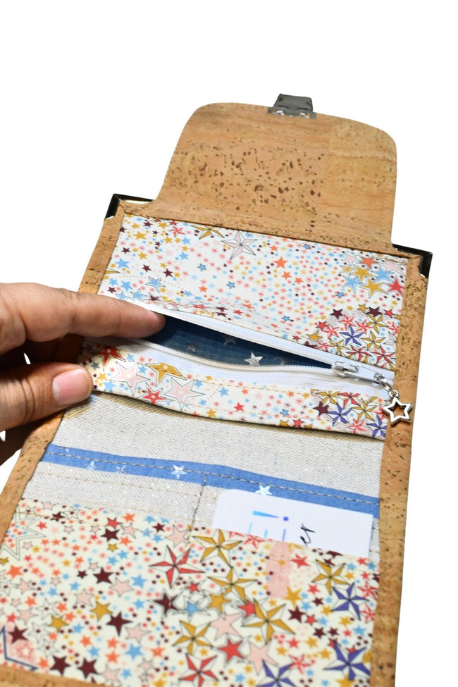 Portefeuille pour femme en liège naturel et Liberty Adelajda Mon étoile - Shirley Chiche planner