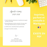 Recharge agenda 2025 - 2026 - avec espace de note mensuel - Les jours souples