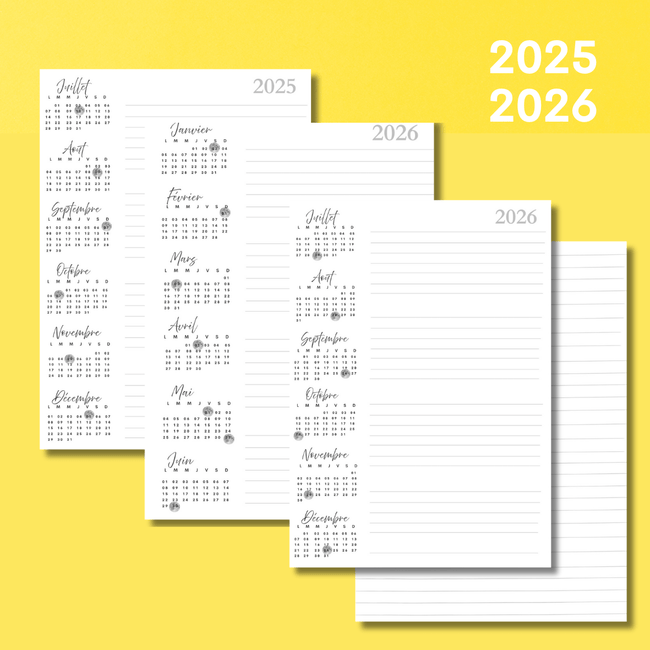 Recharge agenda 2025 - 2026 - avec espace de note mensuel - Les jours souples