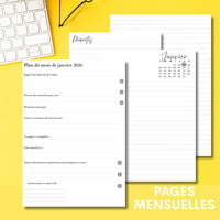 agenda 2026 français pour organiseur rechargeable, espace de note et priorités - Plan du mois et espace de note Les jours souples, shirley chiche