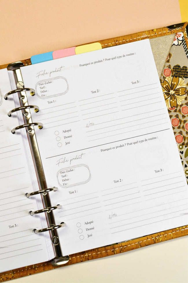 insert a5 routine beauté pour organiseur planner français, recharge routine beauté A5 pour suivre ses rituels de beauté, shirley chiche les jours souples